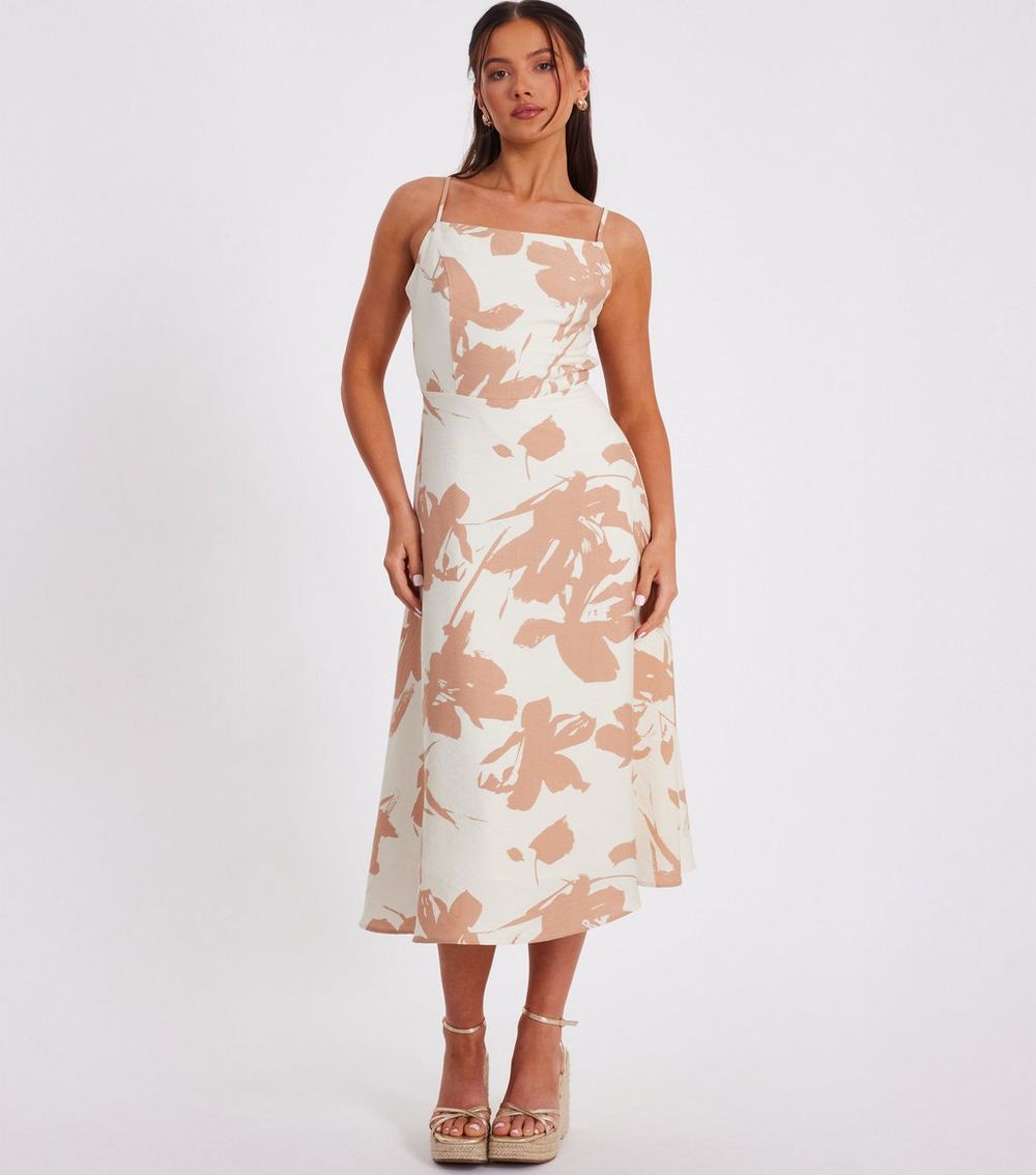 QUIZ Petite Cream Floral Print Midi Dress
