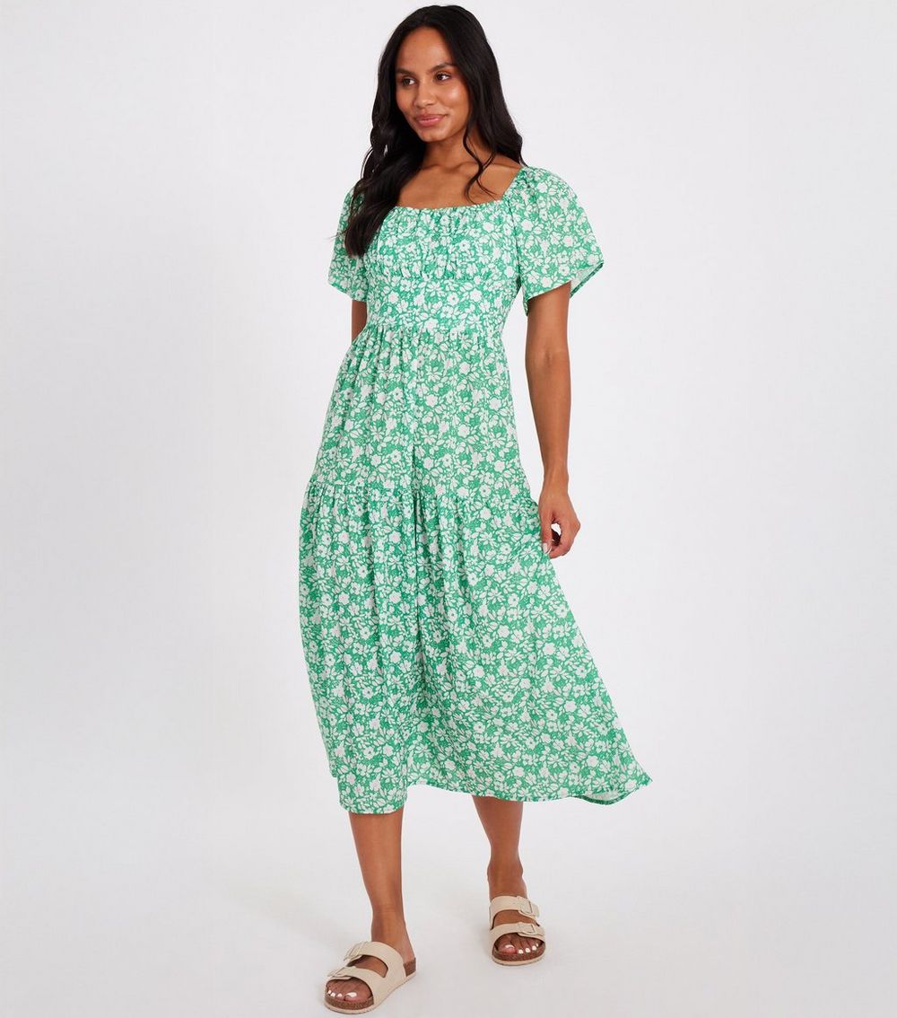 QUIZ Light Green Floral Print Midi Dress