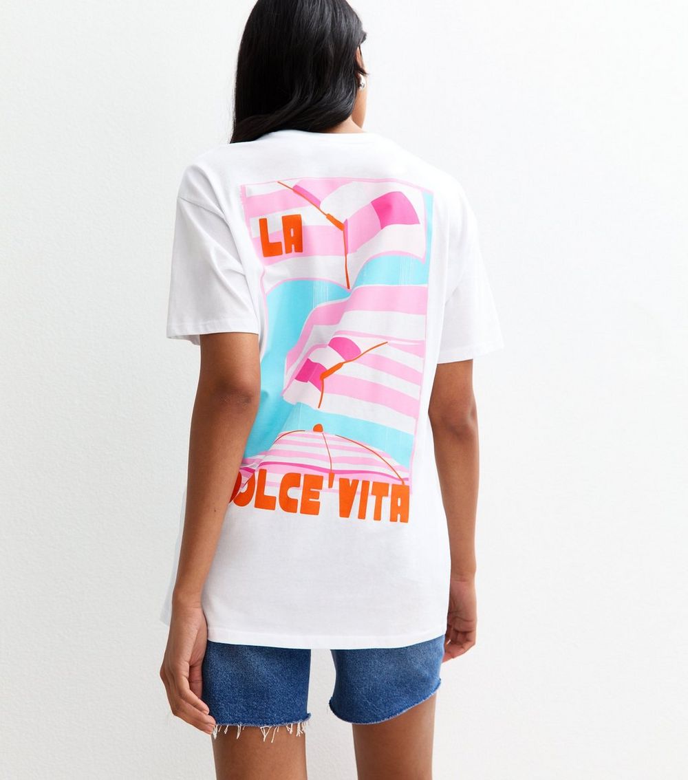 White La Dolce Vita Graphic Print Oversized T