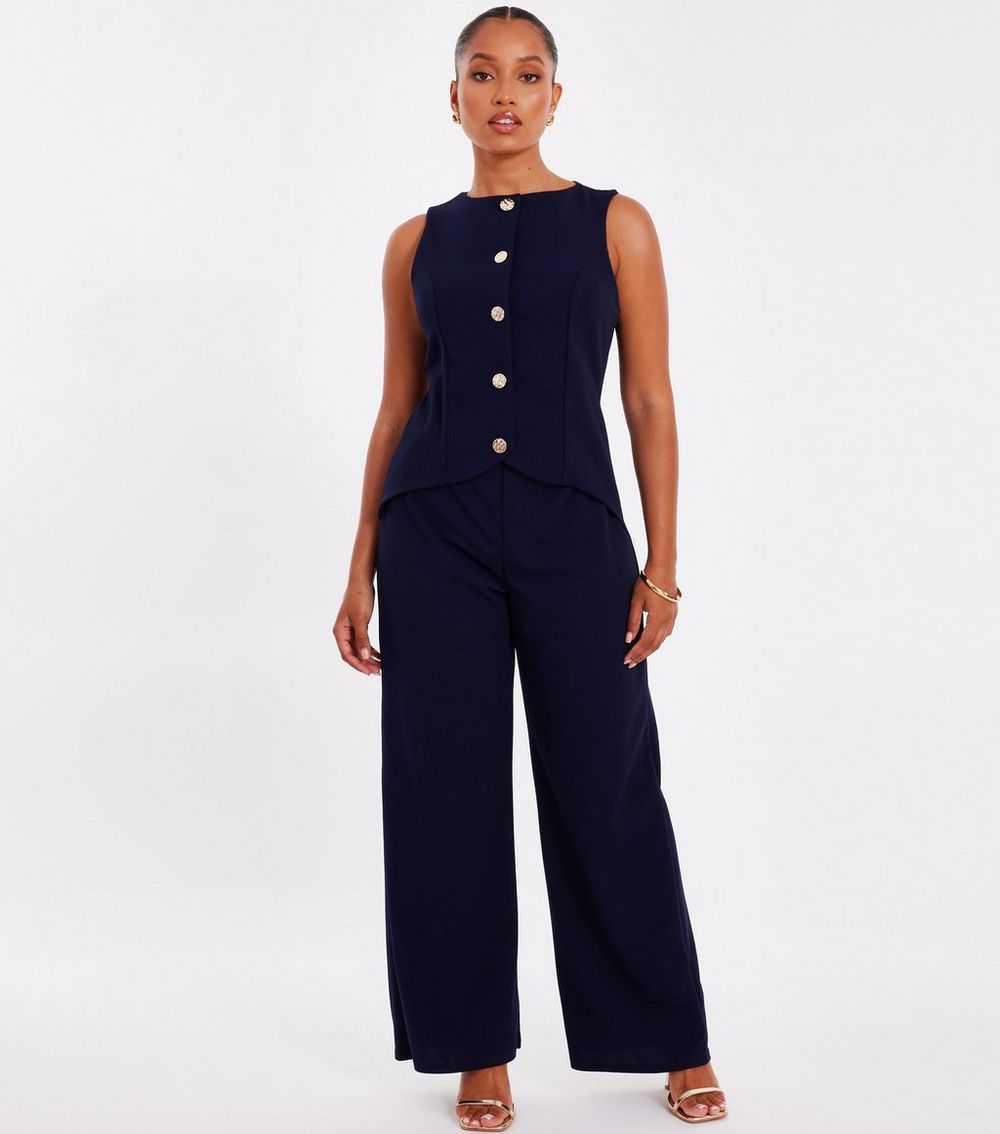 QUIZ Petite Navy Waistcoat Detail Jumpsuit