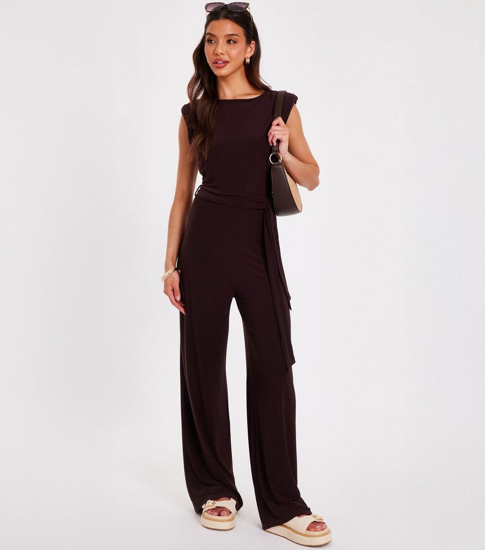 QUIZ Dark Brown Tie Waist Jumpsuit