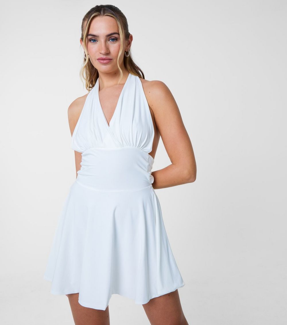 Pink Vanilla White Halterneck Skater Skirt Mini Dress