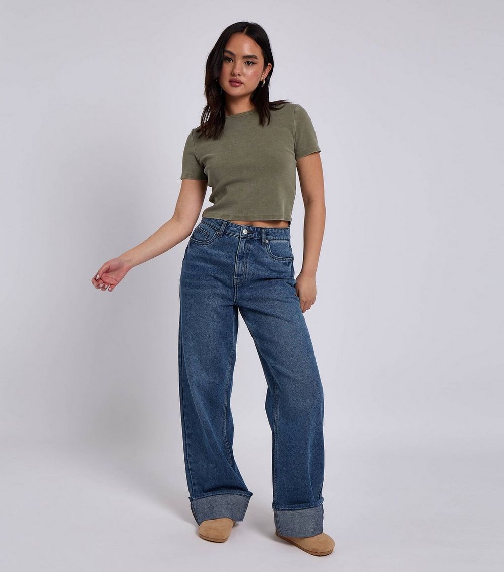 Urban Bliss Blue Wide Leg Turn Up Jeans