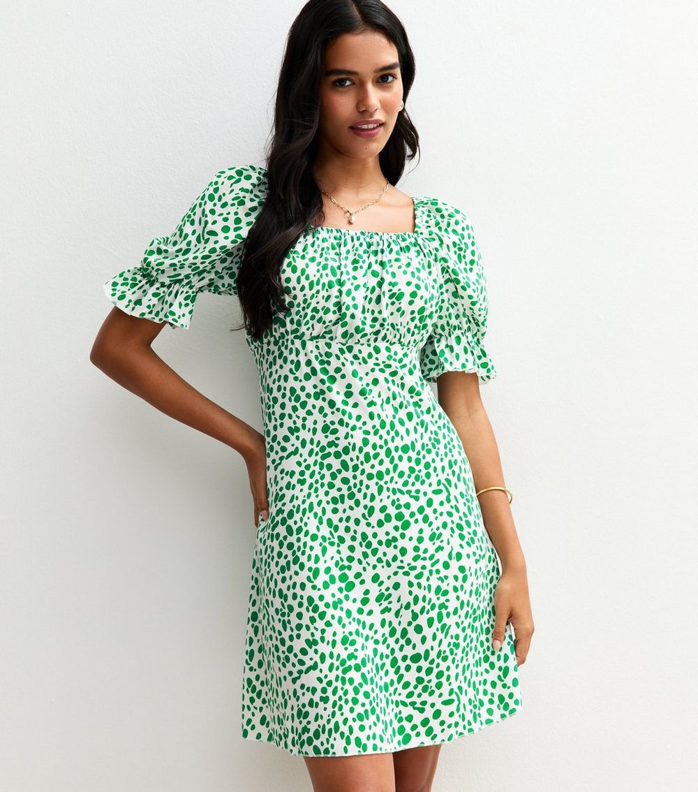 Sunshine Soul Green Abstract Spot Print Mini Dress
