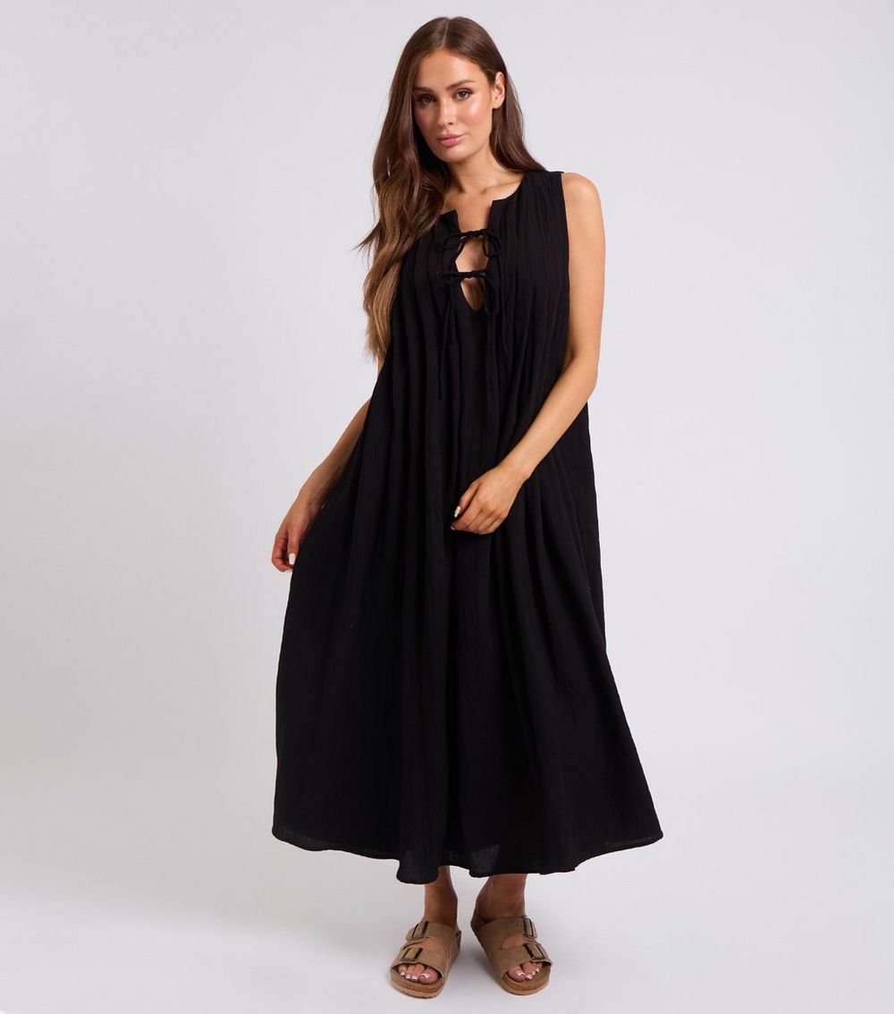 Urban Bliss Black Tie Front Textured Maxi Dress