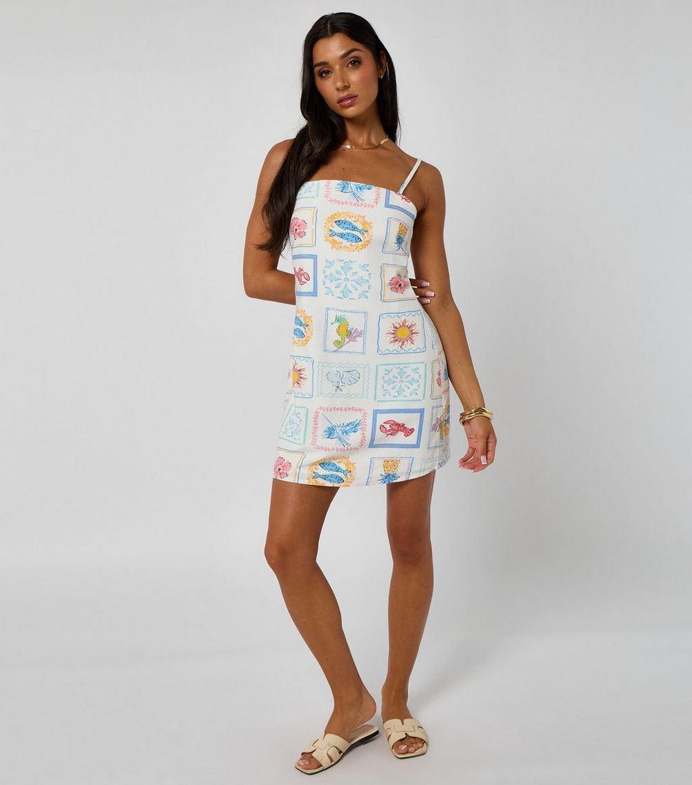 Urban Bliss White Postcard Print Mini Dress