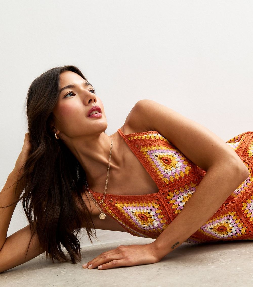 Sunshine Soul Multicoloured Crochet Strappy Mini Dress