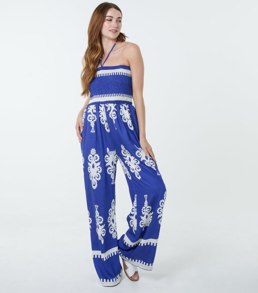 Blue Vanilla Blue Printed Shirred Waist Jumpsuit