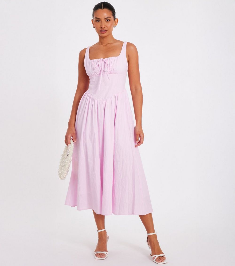 QUIZ Light Pink Textured Midaxi Dress