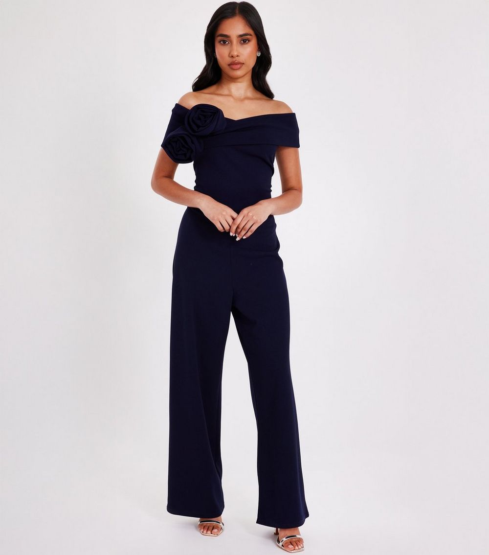 QUIZ Petite Navy Bardot Jumpsuit