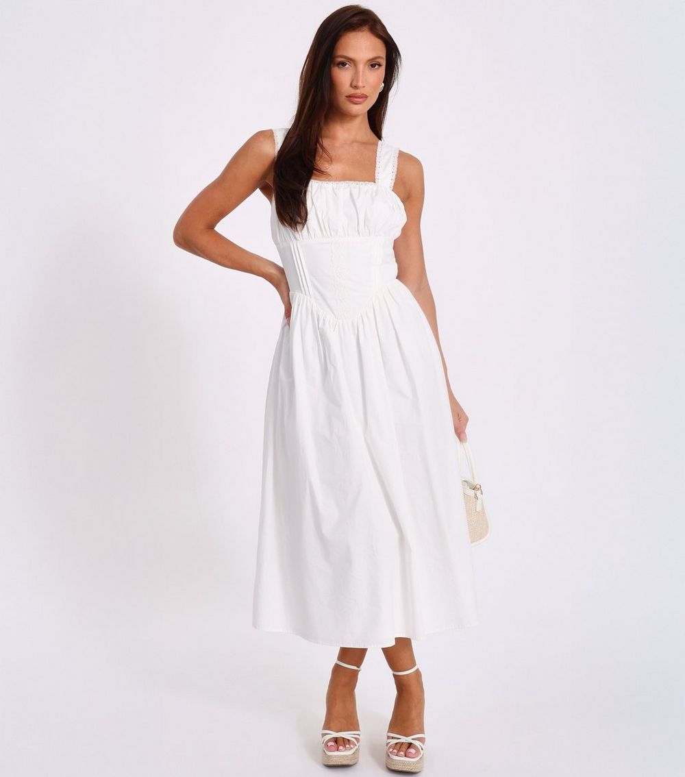 Quiz White Corset Detail Midi Dress