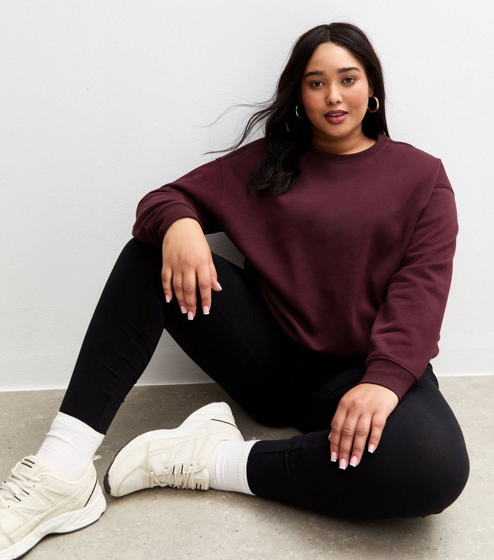 Curves Dark Burgundy Crew Neck Sweatshirt