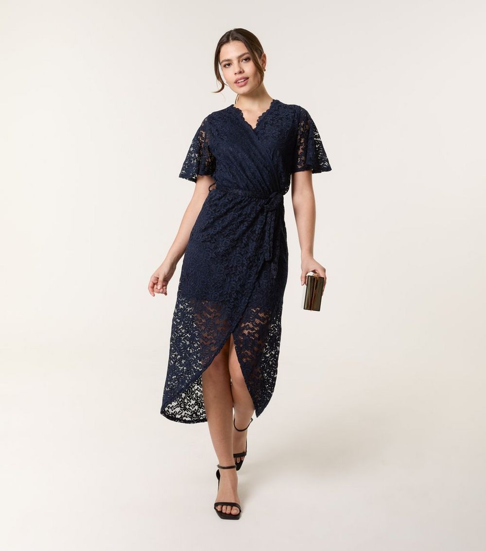 Blue Vanilla Navy Lace Wrap Midi Dress