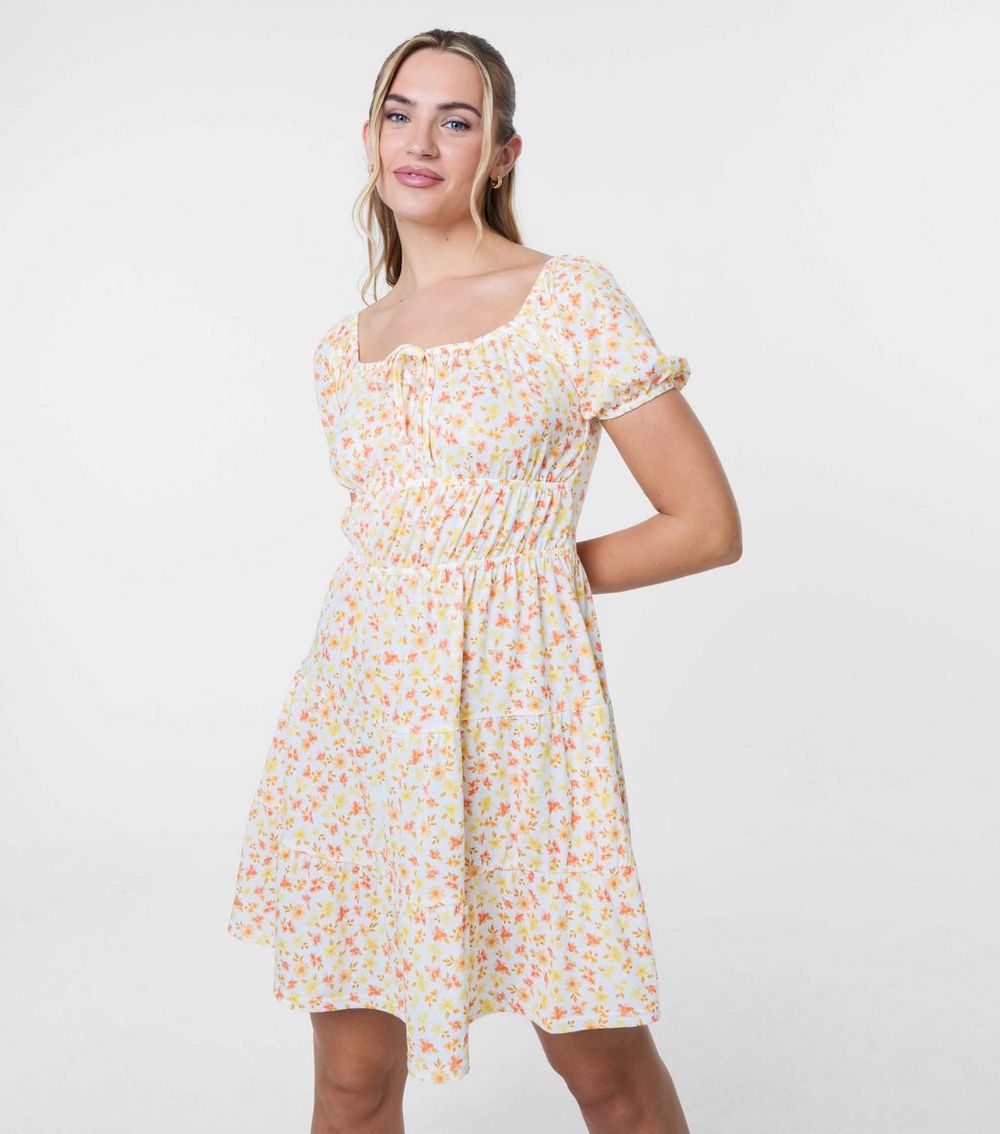 Pink Vanilla Orange Puff Sleeve Tiered Mini Dress