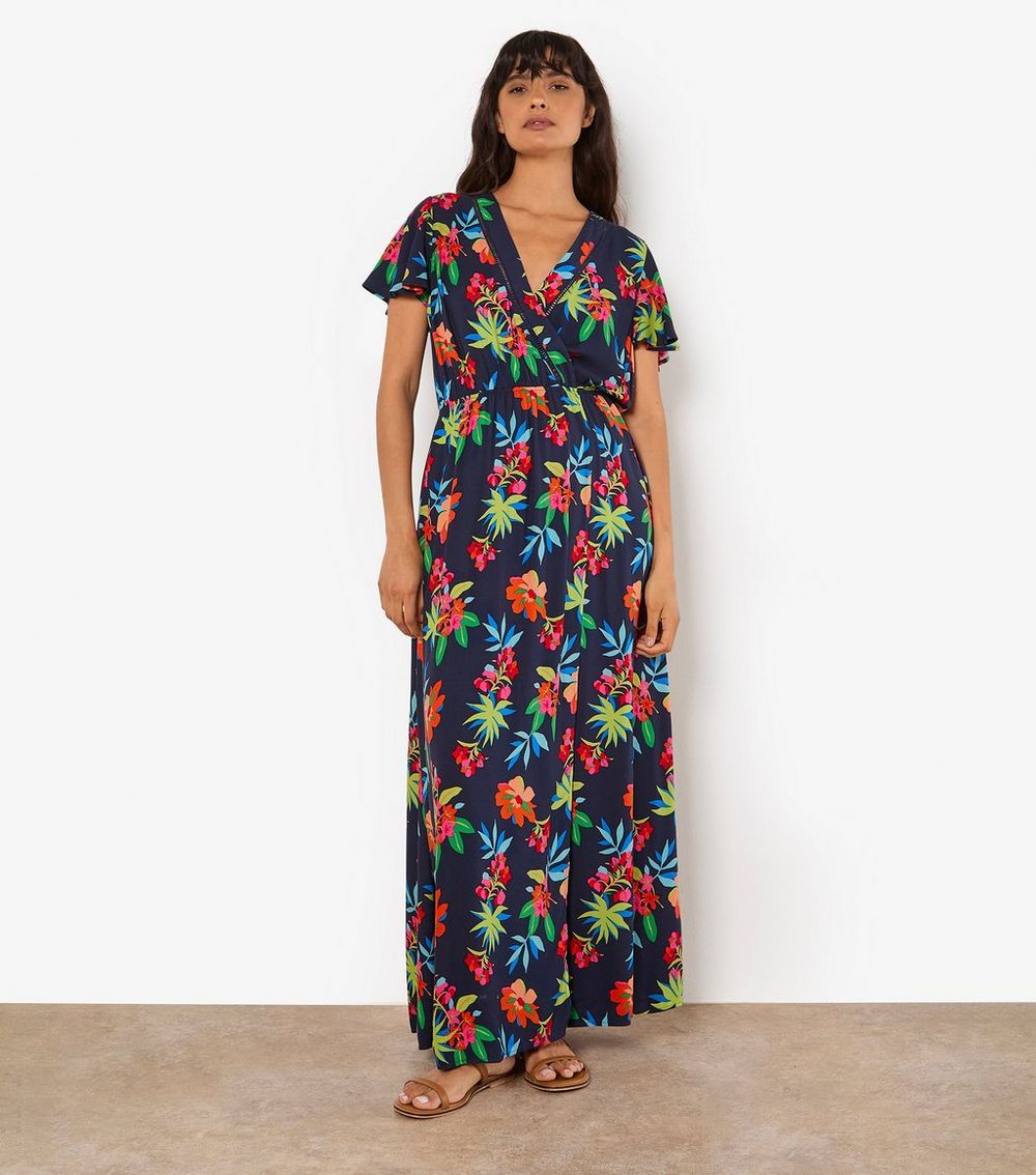 Apricot Navy Tropical Print Maxi Dress