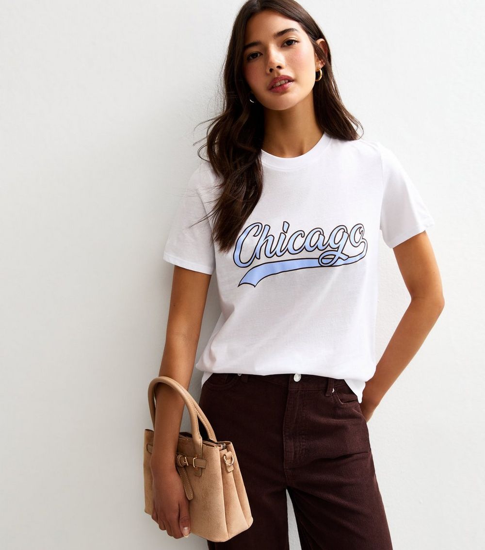 White Chicago Slogan Print T