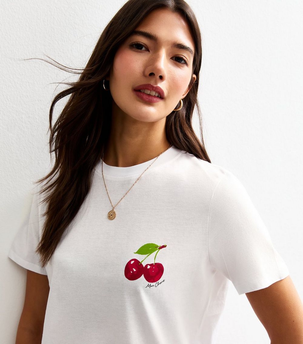 White Cherry Print T