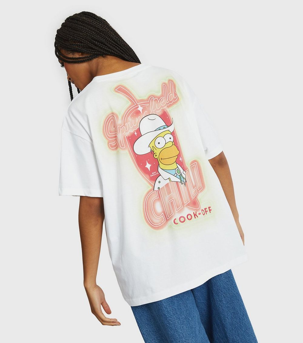 Skinnydip White Simpsons Springfield Print T