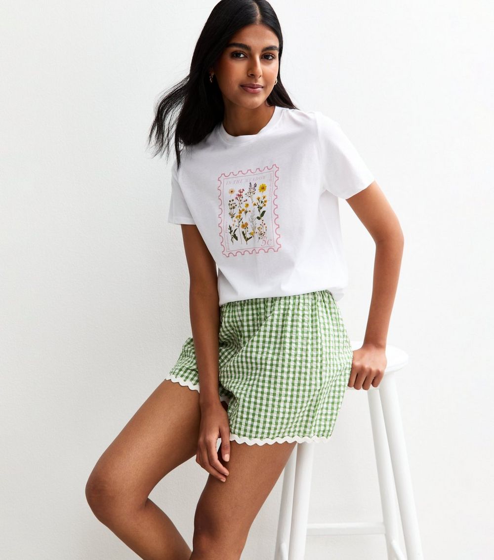 White Floral Stamp Print Relaxed Fit T