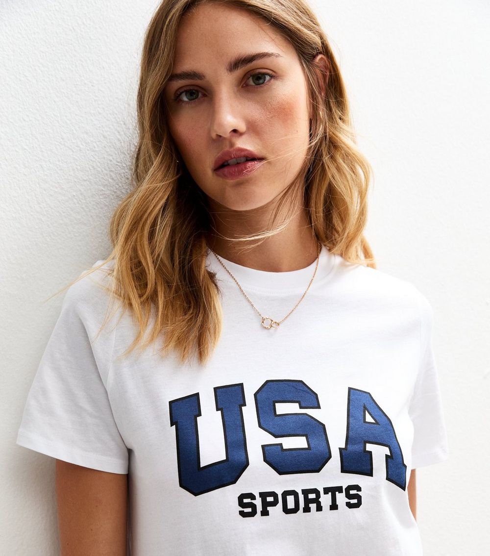 White USA Sports Print Relaxed Fit T