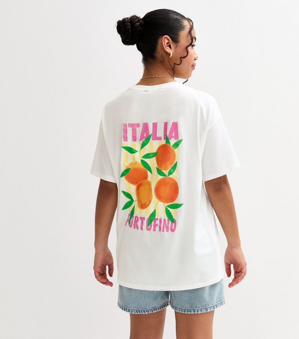 Girls White Orange Print T