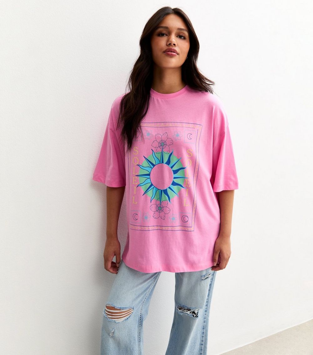 Bright Pink Oversized Sun Print T