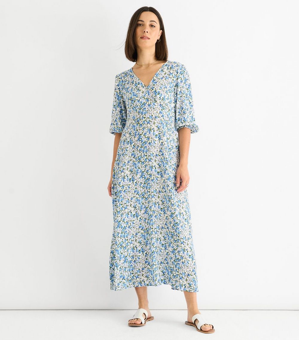 Gini London Blue Floral Print Midi Dress