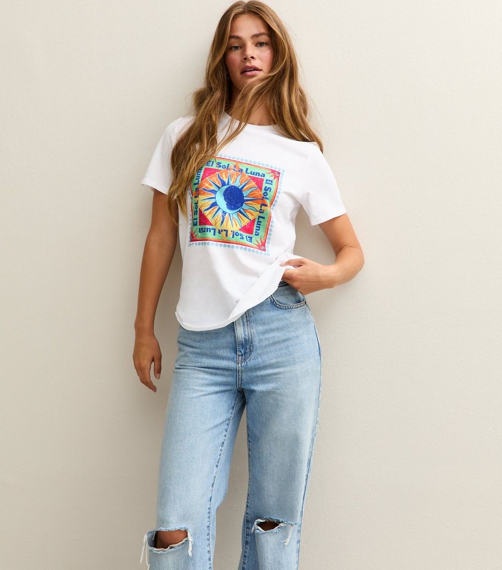 White Sol La Luna Sun Print T