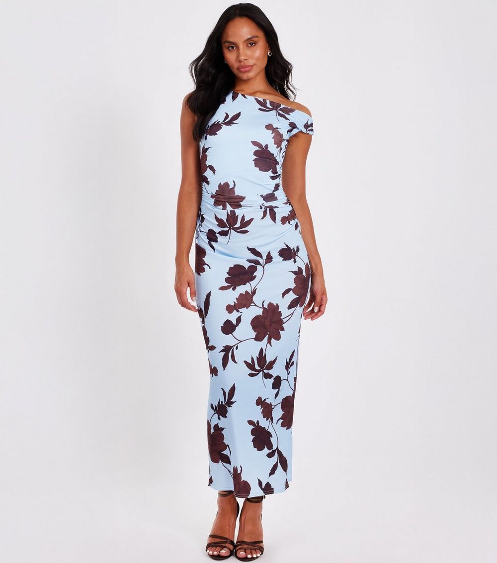 QUIZ Blue Floral Print Midaxi Dress