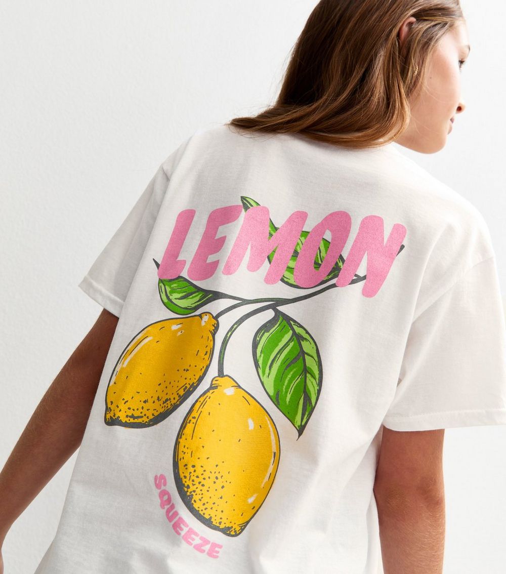 Girls White Lemon Print T