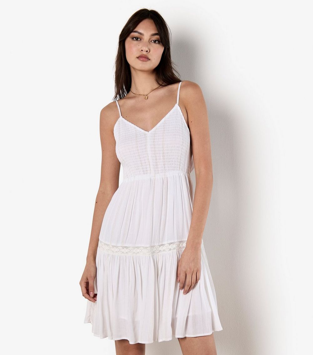 Apricot White Metallic Stripe Bow Back Dress