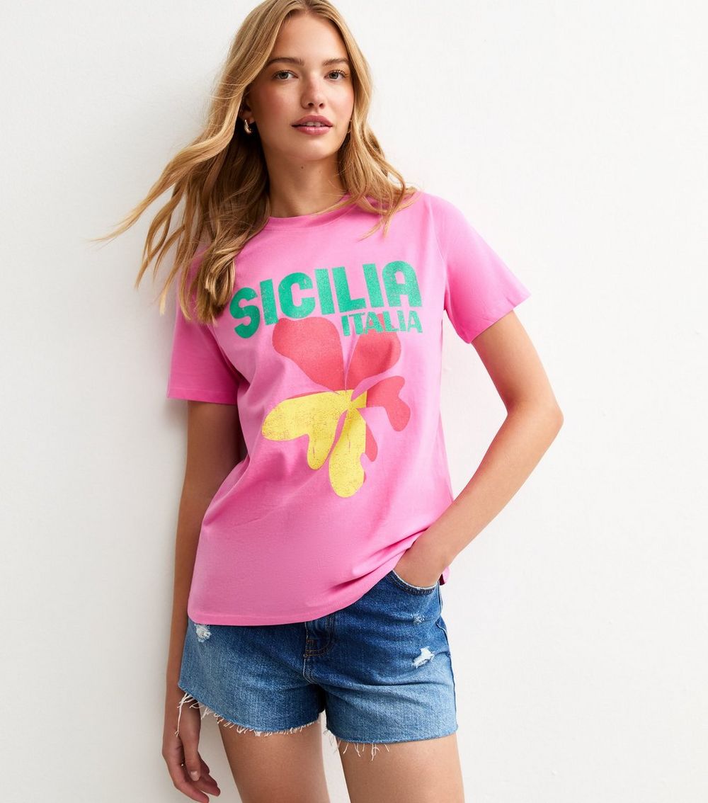 Bright Pink Sicilia Floral Print T