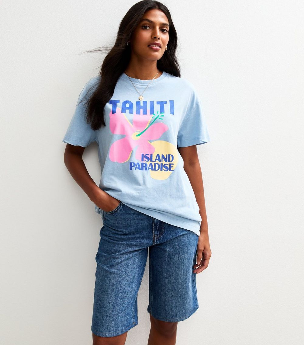 Blue Tahiti Floral Print Oversized T