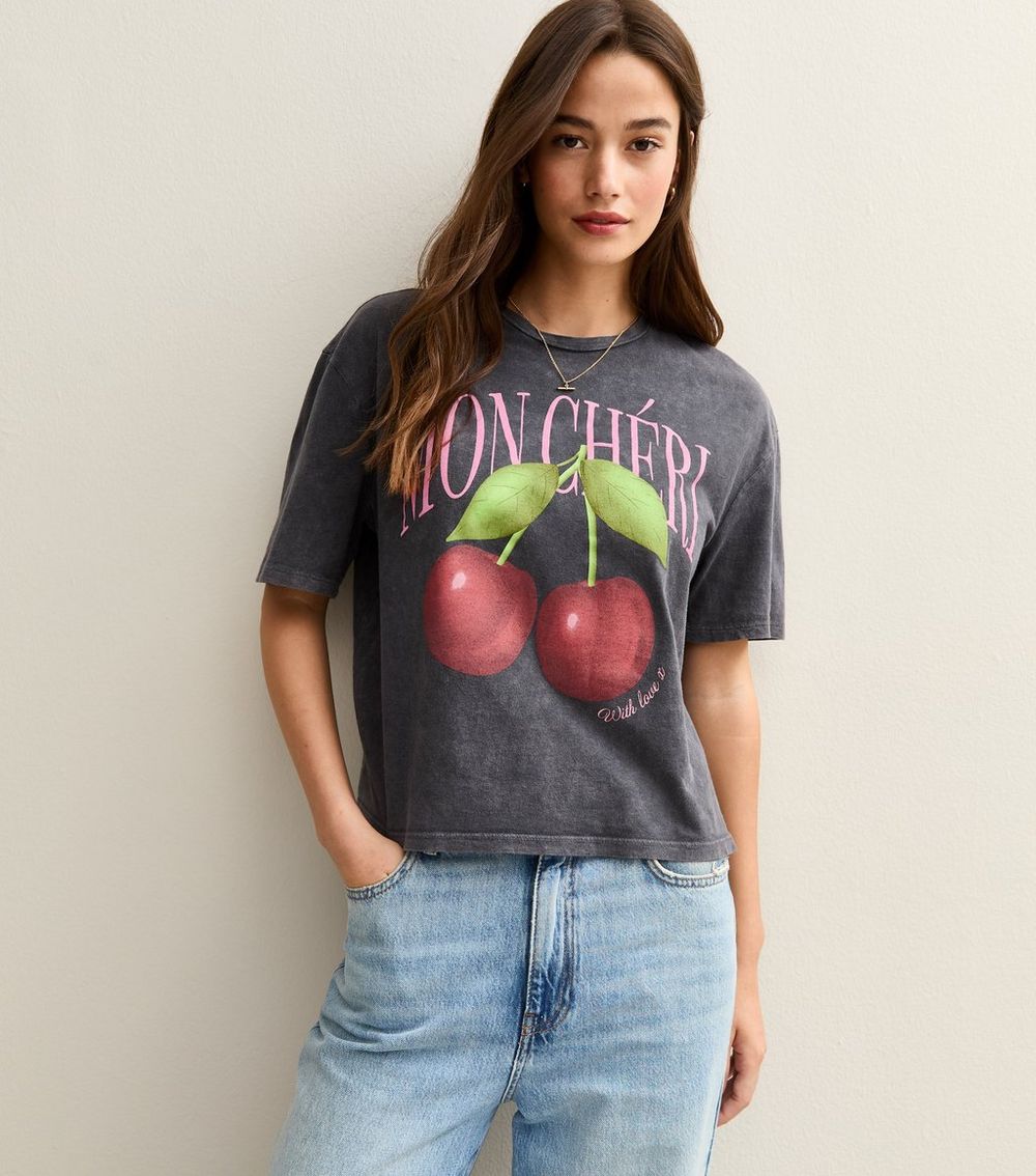 Dark Grey Mon Cheri Print Boxy T