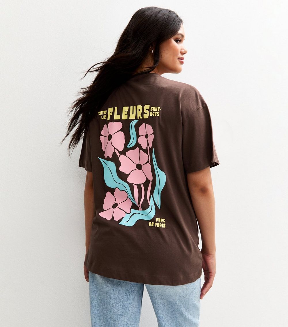 Dark Brown Fleurs Flower Print Oversized T