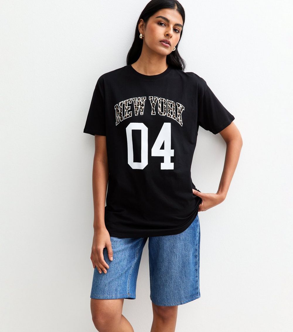 Black Animal Print New York Oversized T