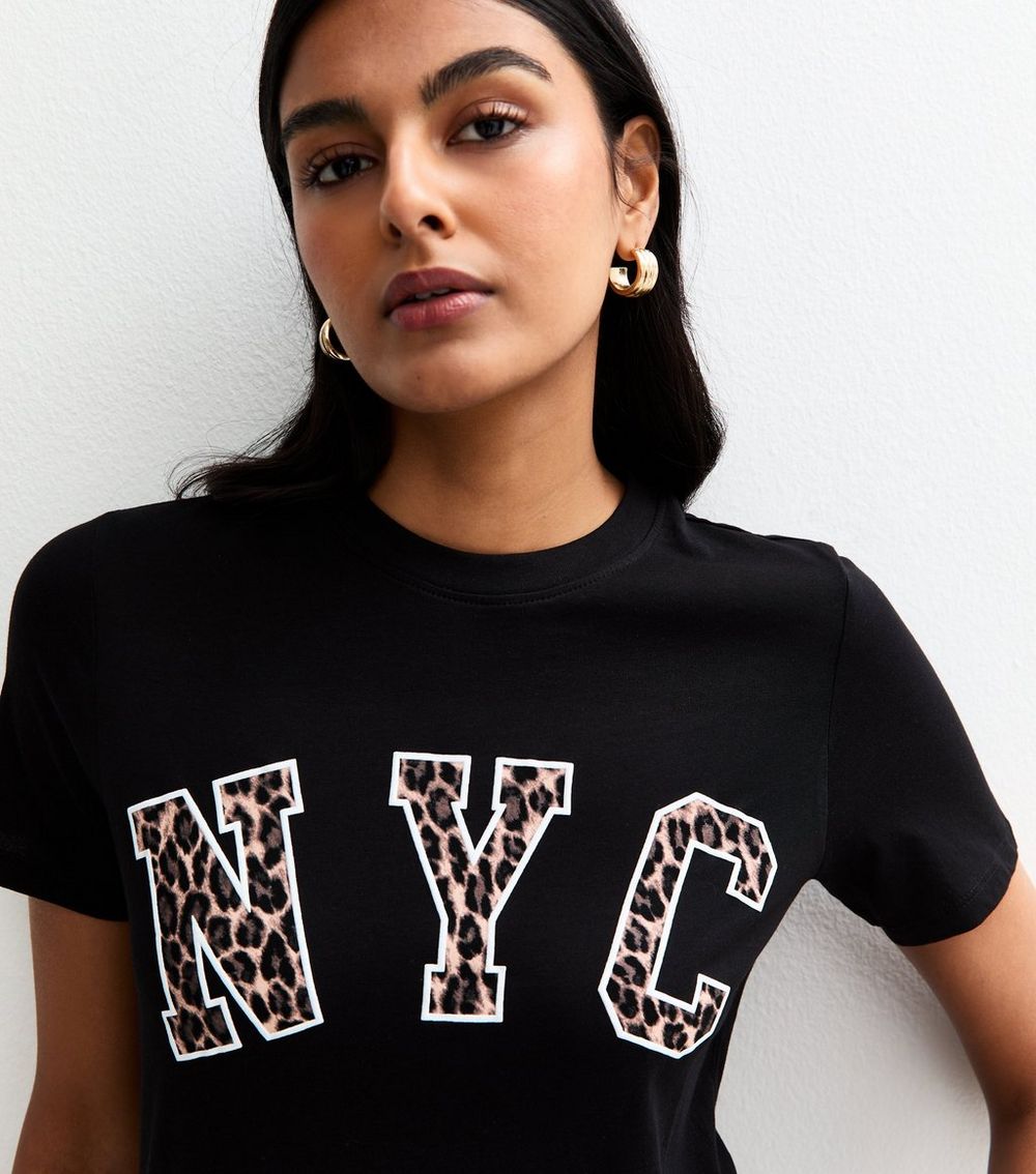 Black Leopard Print NYC Slogan T