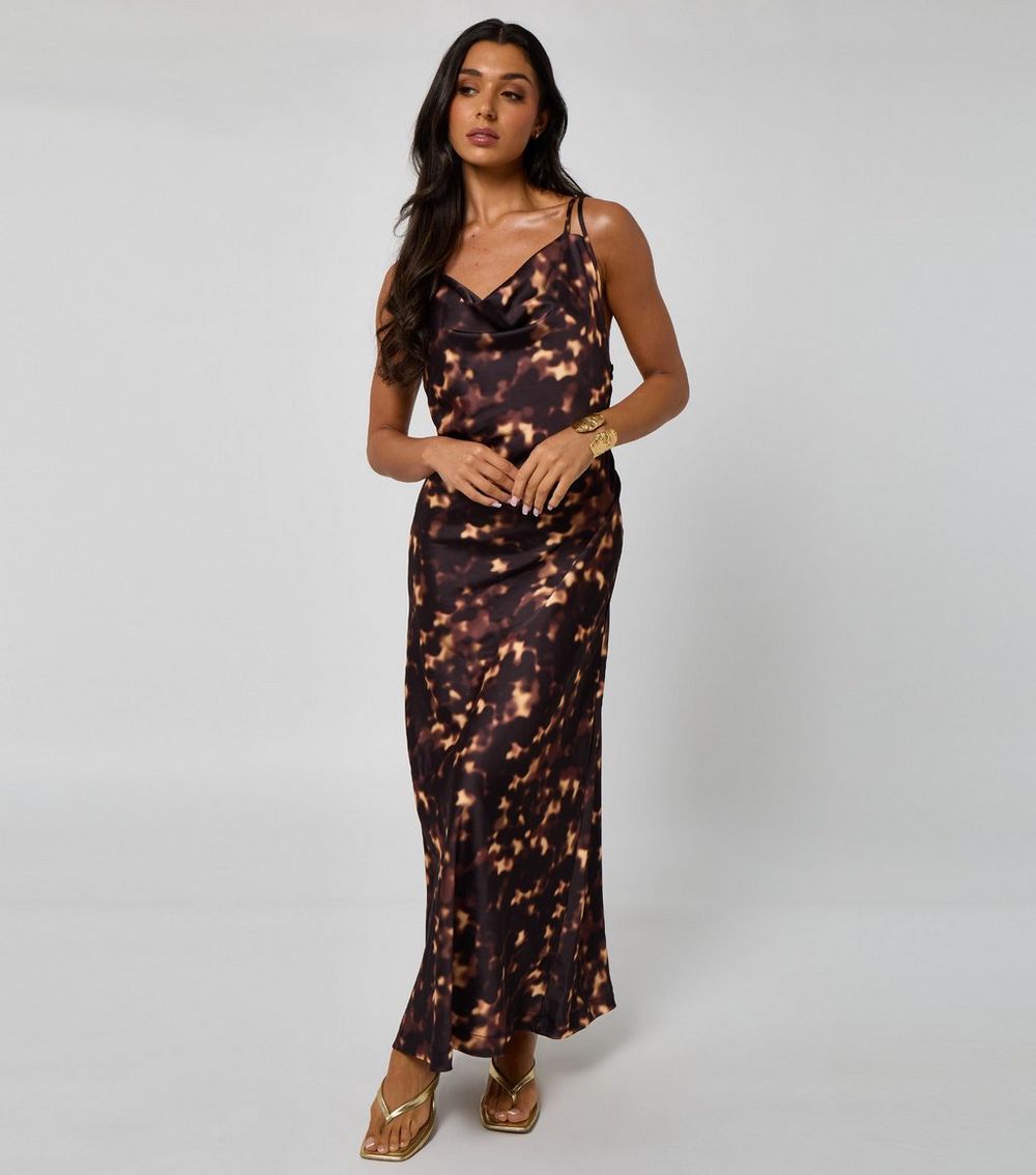 Urban Bliss Brown Pattern Cowl Neck Maxi Dress