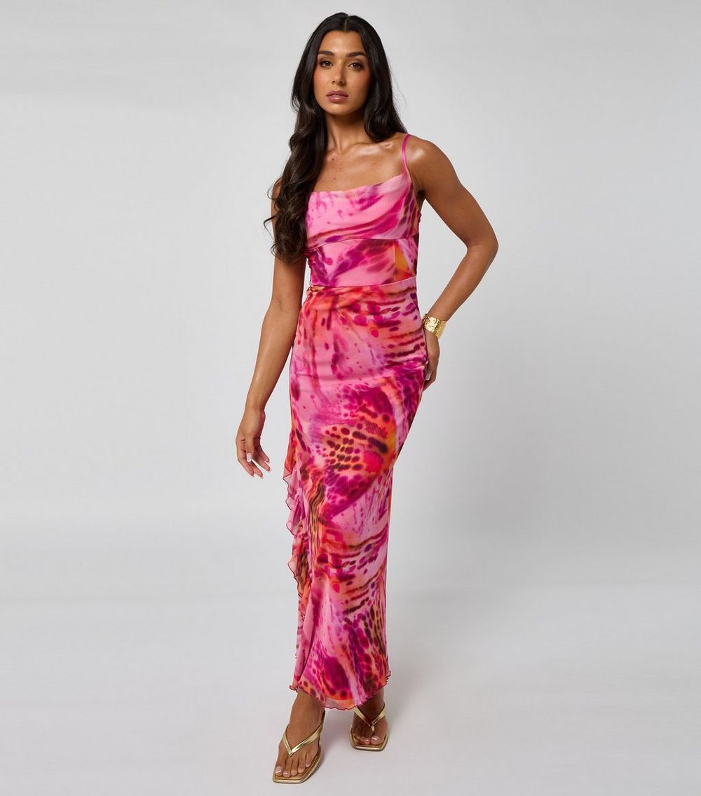 Urban Bliss Pink Floral Print Ruffle Trim Maxi Dress