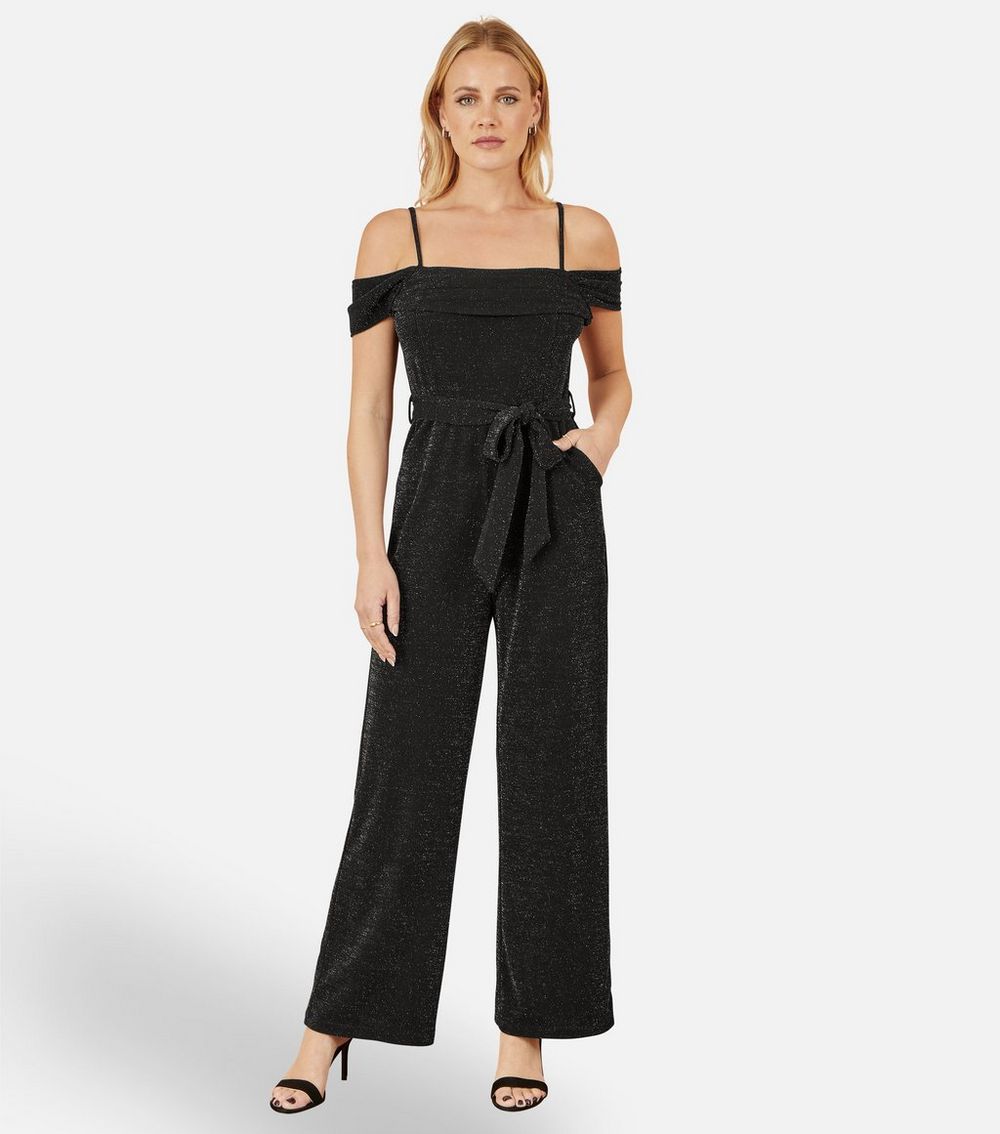 Yumi Black Glittery Wide Leg Jumpsuit