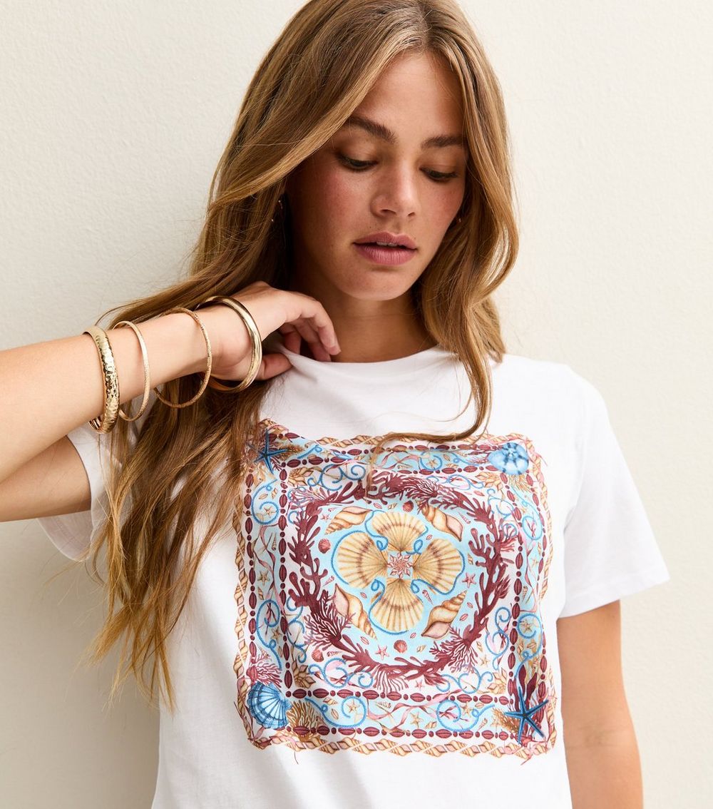 White Shell Square Print T