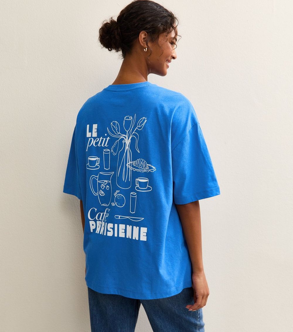 Bright Blue Le Petit Cafe Print Oversized T