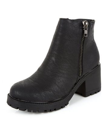 Black Zip Side Chunky Cleated Sole 