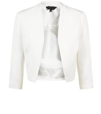 White 3/4 Sleeve Crop Blazer | New Look