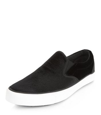 black slip on plimsolls womens