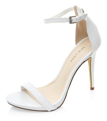 White Leather Ankle Strap Heels | New Look