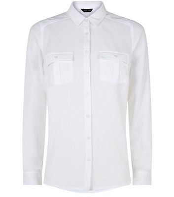 White Double Pocket Long Sleeve Shirt 