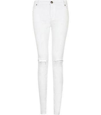 White Ripped Knee Skinny Jeans | New Look