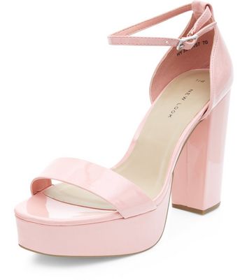 pink ankle strap block heels