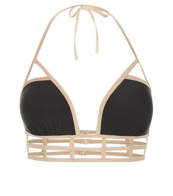 Black Contrast Trim Caged Bikini Top | New Look